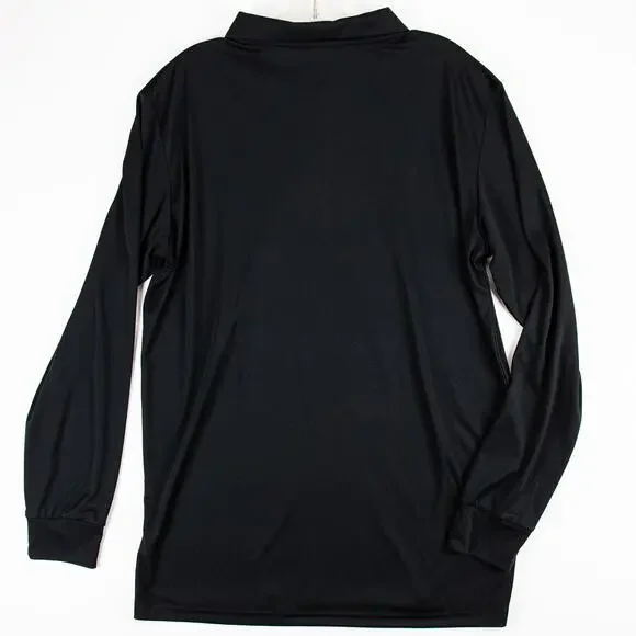 Men’s Black Long-Sleeve Polo Shirt L Lightweight Breathable Polyester | Gradual - Picture 7 of 9